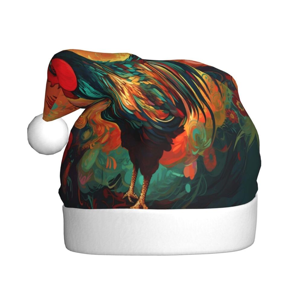 2361 Thanksgiving Day Chickens Santa Hat - Cozy Adult Plush Christmas